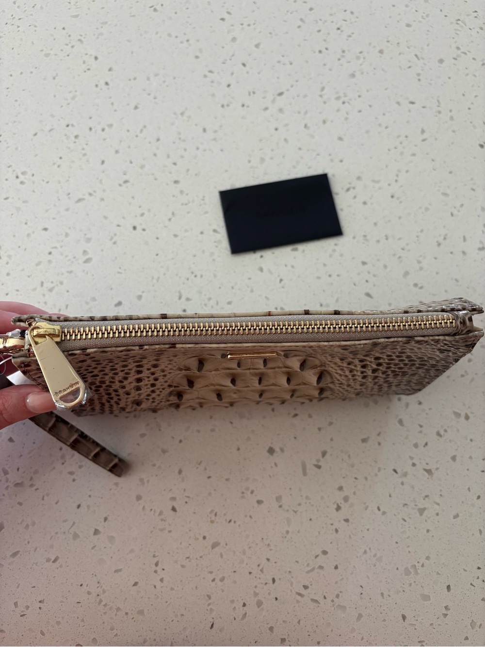 Brahmin Melbourne Croc Leather Daisy Wristlet Clutch NWT Cream Taupe Gold HTF - Picture 7 of 10